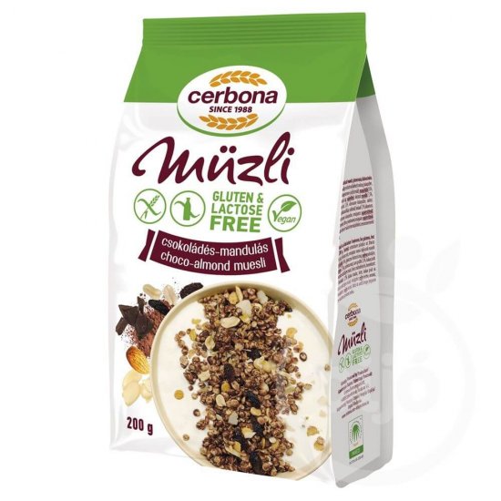Musli Cerbona, Ciocolata si Migdale, Fara Gluten, Fara Lactoza, 200 g, Musli cu Ciocolata si Migdale Cerbona, Musli cu Migdale si Ciocolata Cerbona, Musli Fara Gluten Cerbona, Musli 200 g, Cerbona Musli Fara Gluten
