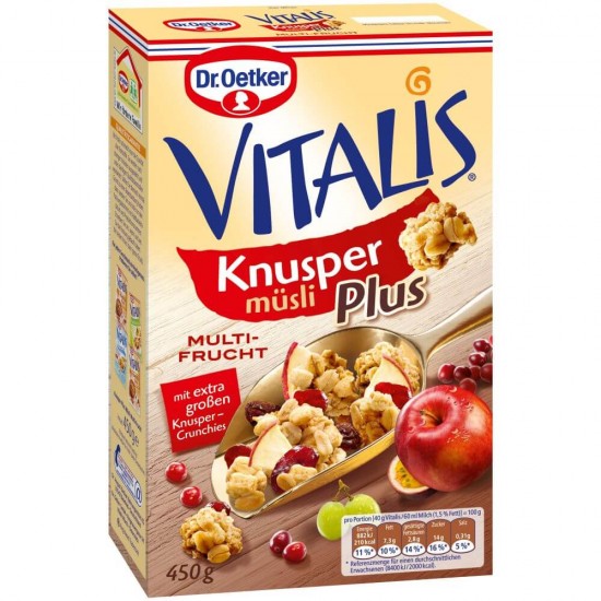 Musli Extra Crocant Multi-Fruct Dr. Oetker Vitalis, 450 g, Musli Extra Crocant Vitalis cu Multitudine de Fructe, Vitalis Musli Extra Crocant cu Fructe, Musli Vitalis Dr. Oetker, Musli cu Fructe Uscate, Musli Crocant cu Fructe, Cereale Crocante Dr. Oetker