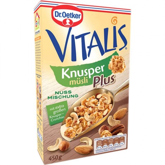 Musli Extra Crocant Amestec de Nuci Dr. Oetker Vitalis, 450 g, Musli Extra Crocant Vitalis, Vitalis Musli Extra Crocant cu Nuci, Musli Vitalis Dr. Oetker, Musli cu Nuci, Musli Crocant cu Nuci, Cereale Crocante Dr. Oetker, Cereale Vitalis Extra Crocante