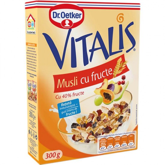 Musli cu Fructe Dr. Oetker Vitalis, 300 g, 40% Fructe, Musli Fructe Vitalis, Vitalis Musli Fructe, Musli Vitalis Dr. Oetker, Cereale Dr. Oetker, Cereale Vitalis, Cereale cu Fructe, Musli Mic Dejun, Cereale Mic Dejun, Cutie de Musli Vitalis