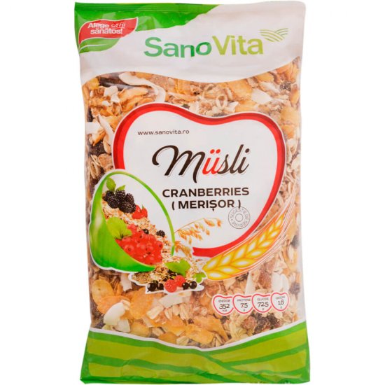 Musli cu Merisoare Sano Vita 400g, Musli, Musli Sano Vita, Musli Sano Vita Merisoare, Cereale Musli, Musli Cereale, Cereale Musli Sano Vita, Musli SanoVita, Musli cu Fructe, Musli cu Fructe Sano Vita, Cereale Musli cu Fructe