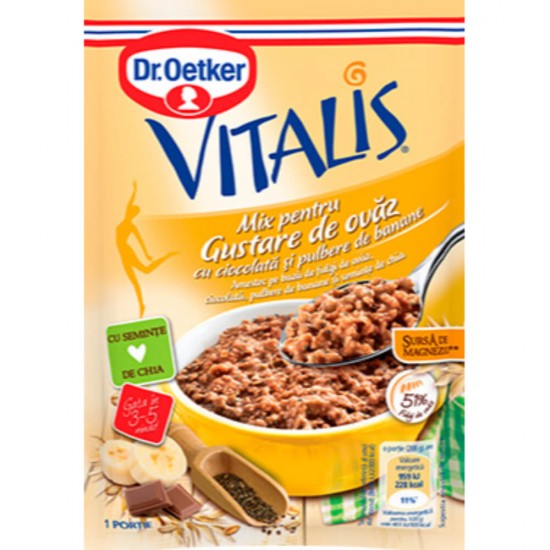 Gustare de Ovaz Vitalis cu Ciocolata si Pulbere de Banane Dr.Oetker, 58g, Ovaz, Ovaz Instant, Mix Gustare, Ovaz Vitalis, Ovaz Dr.Oertker, Ovaz cu Ciocolata, Ovaz cu Banana, Gustare Sanatoasa, Gustare Mix, Gustare Mix Dr. Oetker