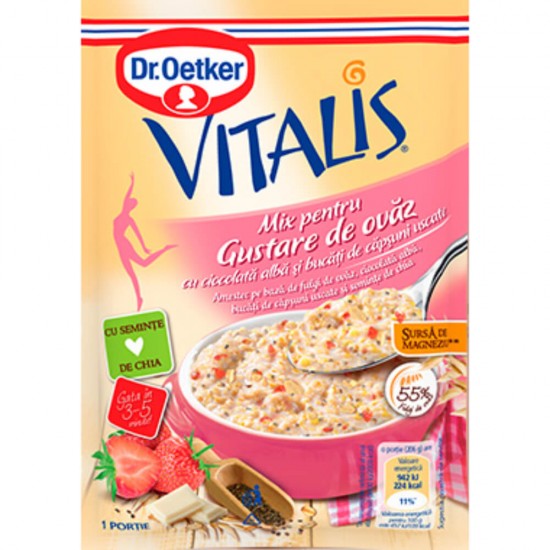 Gustare de Ovaz Vitalis cu Ciocolata Alba si Bucati de Capsuni Uscate Dr.Oetker, 56g, Ovaz, Ovaz Instant, Mix Gustare, Ovaz Vitalis, Ovaz Dr.Oertker, Ovaz cu Ciocolata, Ovaz cu Capsuni, Gustare Sanatoasa, Gustare Mix, Gustare Mix Dr. Oetker
