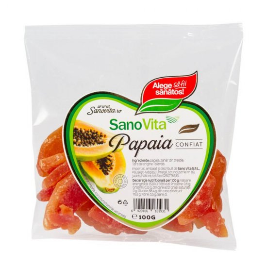 Papaia Confiat Sano Vita 100g, Papaia Deshidratata, Papaia Uscat, Papaia Sano Vita Confiat, Fructe Confiate, Fructe Confiate Sano Vita, Papaya Confiat, Papaya Sano Vita Confiat, Fructe Confiate Papaya