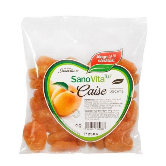 Caise Deshidratate Sano Vita, 250 g, Caise Uscate, Fructe Deshidratate, Caise Intregi Uscate, Caisa Uscata, Bucati de Caise Deshidratate, Fructe Intregi Uscate, Fructe Uscate, Caise Fara Samburi, Caise Uscate Fara Samburi, Caise Deshidratate Ambalate