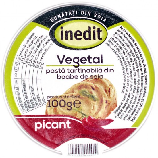 Pate Vegetal Picant cu Soia Inedit Helvet, 100 g, Pasta Tartinabila din Soia, Pateuri Vegetale, Inedit Helvet Pateuri, Helvet Pate Vegetal cu Soia, Pateuri Vegetale de Post, Pateuri Vegetale cu Legume, Pateuri Vegetale Picante, Pateuri Picante din Soia