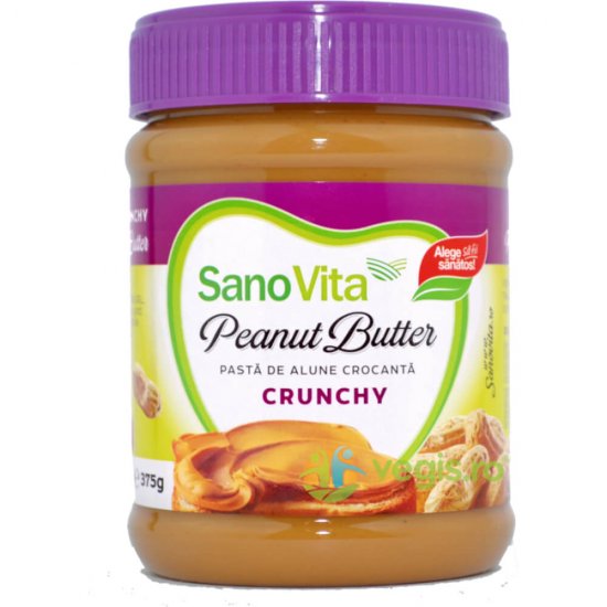 Unt de Alune Crocant Sano Vita, 375g, Gustare Tartinabila, Unt Cremos Dulce, Borcan de Unt de Alune, Unt Crocant Sano Vita