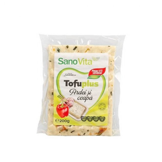 Tofuplus cu Ardei si Ceapa Sano Vita, 200g, Branza Vegetala cu Ardei, Branza Tofu cu Aroma, Branza Tofu Sano Vita, Branza Tofu Ieftina