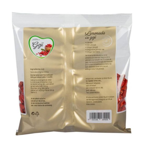 Goji Berries Uscate Sano Vita 100 g, Fructe Goji Uscate, Goji Uscate Sano Vita, Goji Uscate Ambalate, Fructe Uscate, Sano Vita Goji Uscate, Sano Vita Fructe Goji, Fructe Deschidratate, Goji Deshidratate, Goji Ambalate