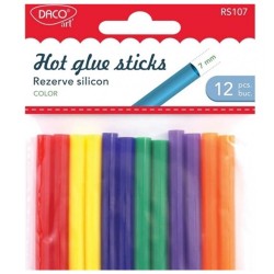 Rezerva Silicon Colorat pentru Pistol de Lipit DACO, 7 mm, 12 Buc, 12 Culori, Rezerve Silicon, Batoane Silicon, Silicon pentru Pistol de Lipit, Rezerve de Silicon Multicolore, Batoane de Silicon pentru Pistol de Lipit