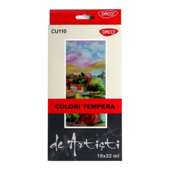 Vopsea Tempera Artisti DACO, 10 Culori/Set, 22 ml/Tub, Multicolor,  Set Tempera, Acuarele Tempera, Tempera Acuarele, Tempera Tub, Culoare Tempera, Tempera, Acuarele, Culori Tempera, Vopsele Tempera, Culori pentru Pictura