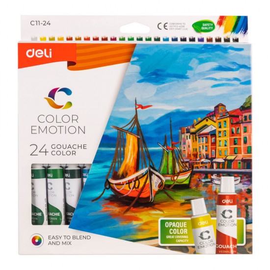 Set 24 Culori Acrilice, Deli Color Emotion, Rezistente la Apa, Culori Acrilice Rezistente la Apa Deli, Set de Culori Acrilice Deli, Gama de Culori Deli Color Emotion, Culori Rezistente la Apa 