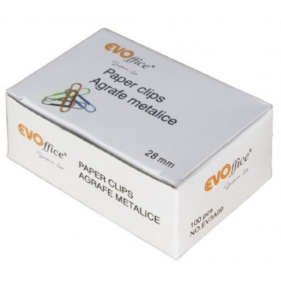Agrafe Metalice Colorate EVOffice 28 mm, 100 Buc/Bax Carton - Clipsuri Metalice 