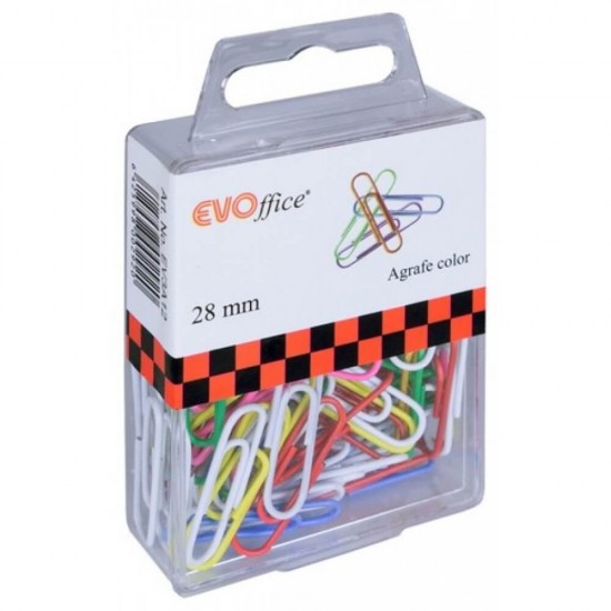 Agrafe Metalice Colorate EVOffice 28 mm, 100 Buc/Bax Plastic - Clipsuri Hartie 