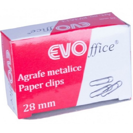 Agrafe Metalice EVOffice 28 mm, 100 Buc/Bax - Clipsuri Hartie 