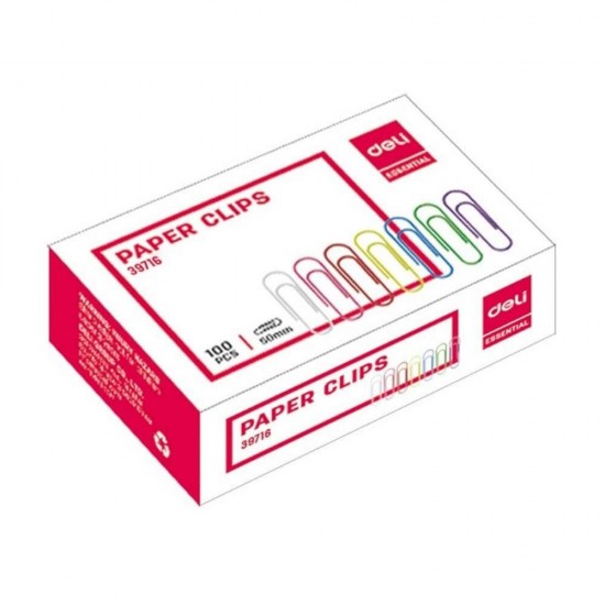 Cutie 100 Agrafe de Birou DELI Essential, Colorate, 33 mm, Agrafe pentru Hartie, Agrafe Hartie, Agrafe pentru Documente, Agrafe pentru Foi de Hartie, Agrafe Coli de Hartie, Agrafe de Birou, Agrafe Birou pentru Hartie, Agrafe Hartie pentru Birou