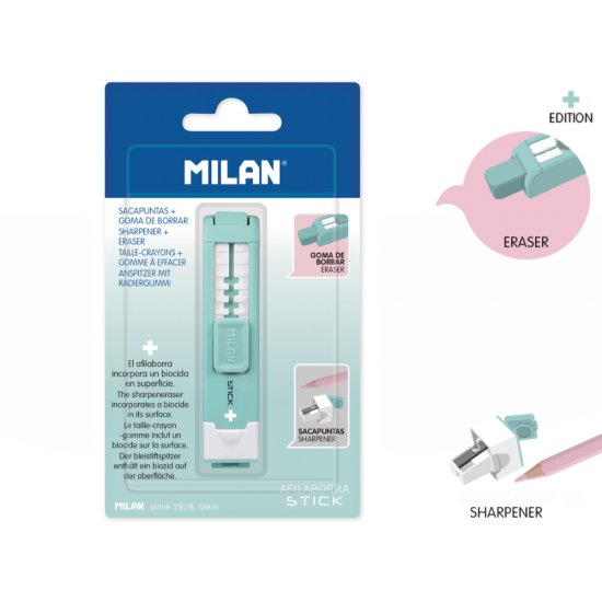 Ascutitoare Mecanica cu Radiera Stick Milan, Verde, Radiera din Cauciuc Sintetic, Accesorii Scoala, Rechizite Scolare, Rechizite Scolare Milan, Ascutitoare Simpla Ieftina, Ascutitoare cu Radiera Scoala, Ascutitoare pentru Creioane