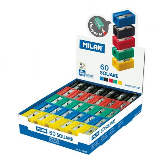 Ascutitoare Simpla Milan, 60 Buc/Set, Plastic, Diferite Culori, Ideala pentru Creioane cu Diametru Mic, Set 60 Ascutitori Colorate, Ascutitoare Clasica Milan, Ascutitori Simple Standard
