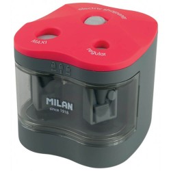 Ascutitoare Dubla Electrica Milan, cu Baterii si Container, pentru Creioane de 6/12 mm, Plastic, Gri/Rosu, Ascutitoare Electrica, Ascutitoare cu Container, Ascutitoare Electrica pentru Creioane, Ascutitoare Dubla, Ascutitoare Scolara Electrica