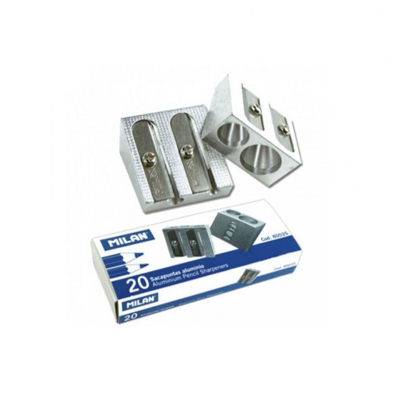 Set 20 Ascutitori Duble Milan, Metal, Ascutitoare pentru Creioane, Ascutitoare Dubla, Ascutitoare Milan, Ascutitoare Dubla din Metal, Set 20 Ascutitori Duble, Ascutitori Metalice Duble, Ascutitoare Metalica Dubla