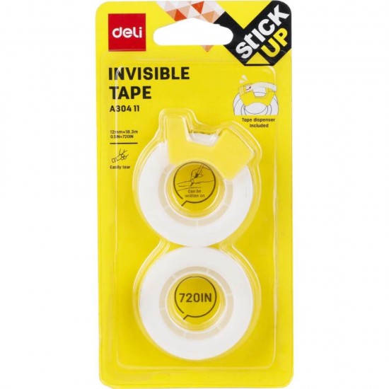 Dispenser cu Banda Adeziva Deli, 2x12 mm x 18.3 m, Suport Banda Adeziva, Suporturi si Dispensere cu Banda Adeziva, Deli Dispenser Banda Adeziva, Dispenser Banda Scotch, Suport si Dispenser Banda Scotch, Dispensere Scotch pentru Birou
