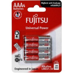 Set 4 Baterii FUJITSU R3 Alkaline, AAA, 1.5V, Baterii AAA, Baterii FUJITSU R3, Set de Baterii AAA, Baterii FUJITSU 1.5 V Tip AAA, Baterii pentru Jucarii, Baterii pentru Ceas, Baterii Rezistente, Set Baterii FUJITSU