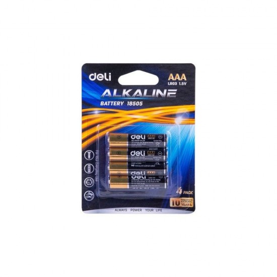 Set 4 Baterii Alcaline Deli AAA, LR03 1.5 V, Baterii AAA LR03, Baterie Telecomanda, Baterii AAA pentru Jucarii, Baterii AAA, Set Baterii AAA, Set Baterii LR03, Baterii 1.5 V
