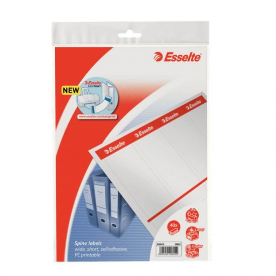 Etichete Biblioraft Esselte, Printabile, Autoadezive, 75 mm Latime, 40 Etichete/Set, Etichete Esselte, Etichete Printabile pentru Biblioraft Esselte, Etichete Autoadezive pentru Biblioraft Esselte, Etichete Printabile Autoadezive pentru Biblioraft Esselte