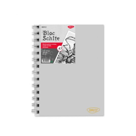 Bloc A5 pentru Schite Daco, 80 File, 120 g/m², Hartie Alba, Coperta Intarita, Bloc Schite Daco, Bloc Schite A5, Bloc Schite, Bloc Schite Foi Albe, Bloc Schita Alba, Bloc de Desen, Materiale Arta