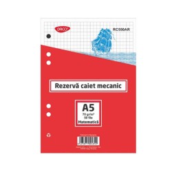 Rezerva Caiet Mecanic Daco, A5, 50 File, Matematica, 70 g/m², Rezerve Caiete Mecanice, Foi de Rezerva A5 Mate