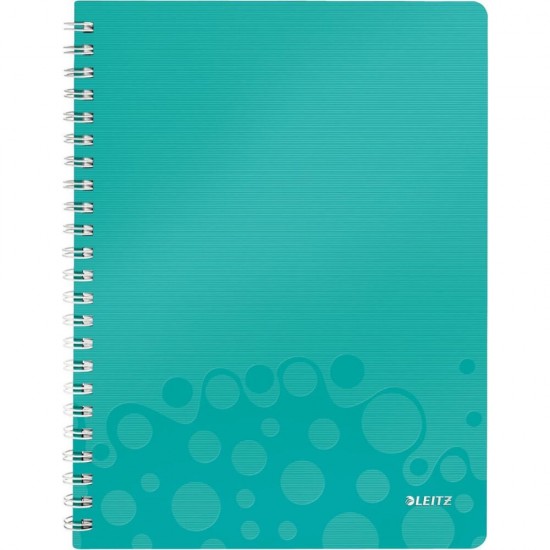 Caiet de Birou Spiralat A4 Dictando (DR) Leitz Wow , Coperta PP Turcoaz Metalizat, 80 File, Caiet Cu Linii Spiralat, Caiet Coperta Tare Spiralat, Caiet Dictando Colorat, Caiet pentru Scoala, Caiete de Birou cu Spirala