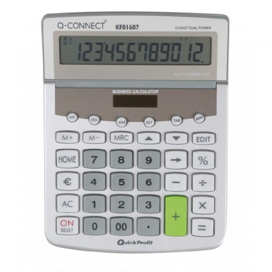 Calculator de Birou Q-CONNECT Premium, 12 DG, 154x205 mm, Afisaj Inclinat, Format Mediu, Culoare Gri 