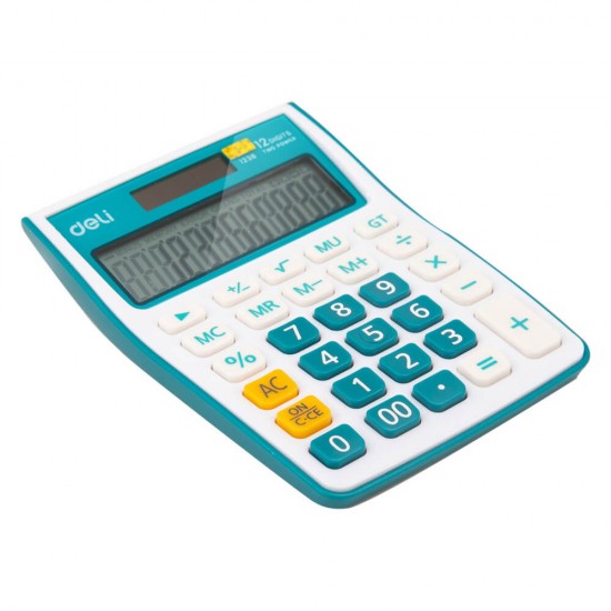 Calculator de Birou Deli 1238, 12 Digits, Alb/Albastru, Alimentare Dubla, Calculator Birou, Calculator de Birou, Calculatir Birou 12 Digits, Calculator Birou cu Verificare si Corectie, Calculator Birou Deli 
