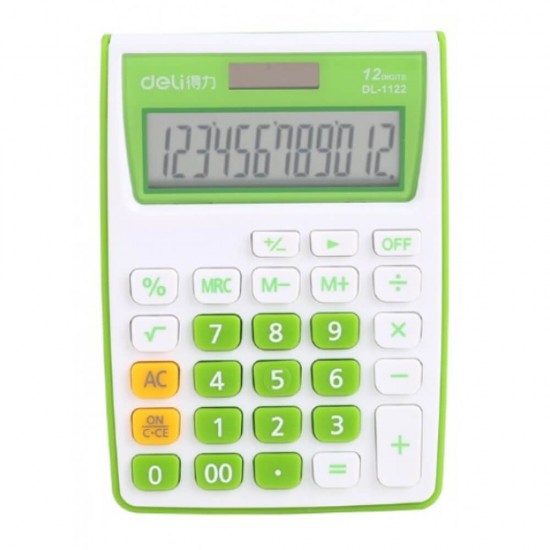 Calculator de Buzunar Deli 1122, 12 Digits, Alb/Verde, Alimentare Dubla, Calculator Buzunar, Calculator de Buzunar, Calculatir Buzunar 12 Digits, Calculator Buzunar cu Verificare si Corectie, Calculator Buzunar Deli 