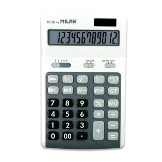 Calculator de Birou MILAN, 12 Digits, 170x105x20 mm, Alimentare Duala, Corp din Plastic Alb/Gri, Calculatoare Birou, Calculator 12 Digits, Calculator Buzunar, Calculator de Birou MILAN, Calculatoare Buzunar, Calculator Portabil