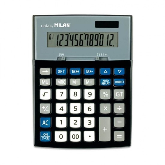 Calculator de Birou MILAN, 12 Digits, 200x151x41 mm, Alimentare Duala, Corp din Plastic Negru/Gri, Calculatoare Birou, Calculator 12 Digits, Calculator 12 DG de Buzunar, Calculator de Birou MILAN, Calculatoare Buzunar, Calculator Portabil