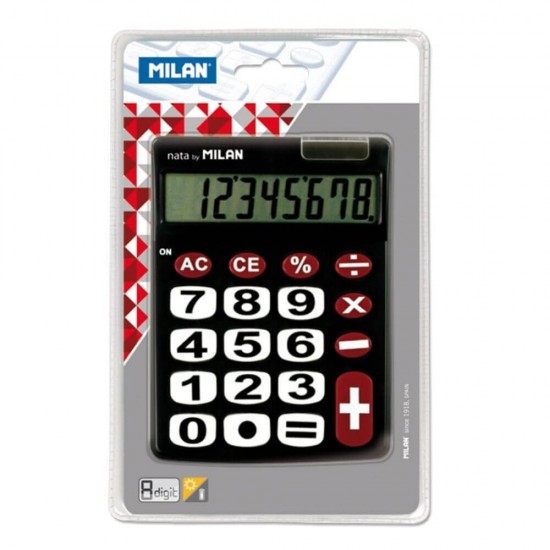Calculator de Birou MILAN, 8 Digits, 191x139x33 mm, Alimentare Duala, Corp din Plastic Negru, Calculatoare Birou, Calculator 8 Digits, Calculator Electronic de Buzunar, Calculator de Birou MILAN, Calculatoare Buzunar, Calculator Portabil