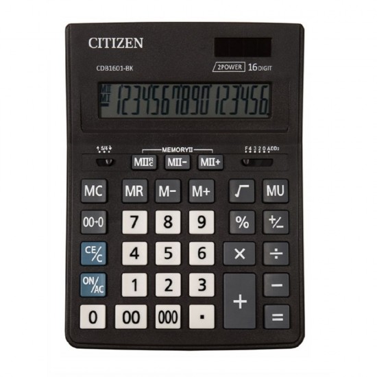 Calculator de Birou CITIZEN CDB1601, 16 DG, 205x155 mm, Afisaj Inclinat, Format Mare, Functii, Culoare Neagra