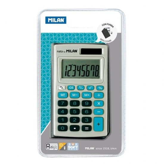 Calculator de Birou MILAN, 8 Digits, 102x67x9 mm, Alimentare Duala, Corp din Plastic Albastru, Calculatoare Birou, Calculator 8 Digits, Calculator Buzunar, Calculator de Birou MILAN, Calculatoare Buzunar, Calculator Portabil