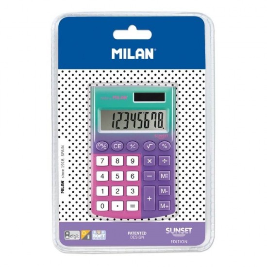 Calculator de Birou MILAN Sunset, 8 Digits, 98x62x9 mm, Alimentare Duala, Corp din Plastic Mov, Calculatoare Birou, Calculator 8 Digits, Calculator Electronic de Buzunar, Calculator de Birou MILAN, Calculatoare Buzunar, Calculator Portabil