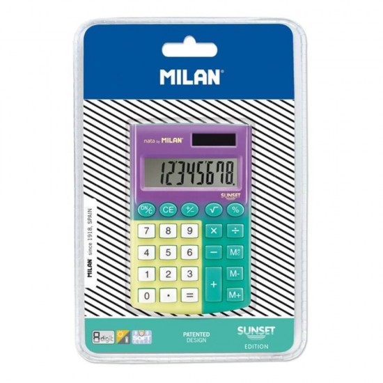 Calculator de Birou MILAN Sunset, 8 Digits, 98x62x9 mm, Alimentare Duala, Corp din Plastic Galben, Calculatoare Birou, Calculator 8 Digits, Calculator Electronic de Buzunar, Calculator de Birou MILAN, Calculatoare Buzunar, Calculator Portabil