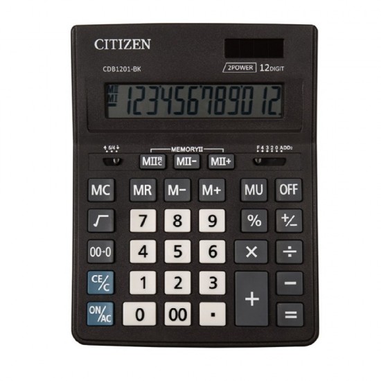 Calculator de Birou CITIZEN CDB1201, 12 DG, 205x155 mm, Afisaj Inclinat, Format Mare, Culoare Neagra