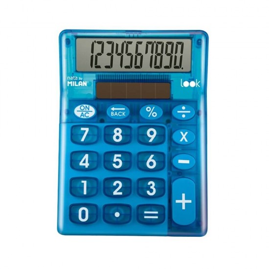 Calculator de Birou MILAN Look, 10 Digits, 145x106x21 mm, Alimentare Solara, Corp Albastru din Plastic, Calculatoare Birou, Calculator 10 Digits, Calculator Buzunar, Calculator de Birou MILAN, Calculatoare Buzunar, Calculator Portabil
