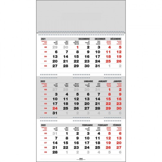 Calendar Perete Triptic Ego, 12 File, 330x480 mm, Gri, Calendare Perete, Calendar pentru Perete, Calendare pentru Perete, Calendar de Perete, Calendare de Perete, Calendar Ego, Calendare Ego, Calendar 2022, Calendare 2022