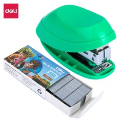 Capsator Pentru Hartie si Capse #10/1000 Buc DELI, Corp Plastic, 25 mm, Capacitate Capsare 12 Coli, Verde, Capsator pentru Scoala, Set Capsator cu Capse, Capsator din Plastic, Capsator pentru Coli, Capsator pentru Foi Hartie, Capsator si Capse Hartie