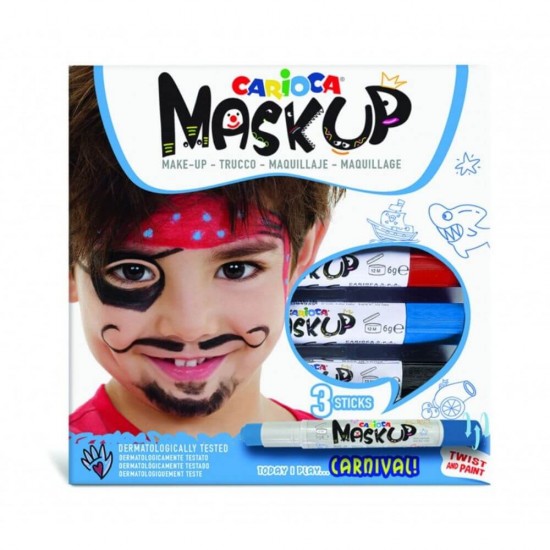 Carioci Piele CARIOCA, 3 Culori, Model Carnaval, Culori Rosu/Albastru/Negru, Carioci pentru Piele, Culori Desenat pe Piele, Culori Desen pe Piele, Carioci Pictat pe Fata, Vopsea pentru Desene pe Fata, Carioci Picturi pe Fata, Carioci Make-Up