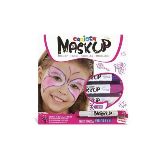 Carioci Piele CARIOCA, 3 Culori, Model Princess, Culori Alb/Roz/Mov, Carioci pentru Piele, Culori Desenat pe Piele, Culori Desen pe Piele, Carioci Pictat pe Fata, Vopsea pentru Desene pe Fata, Carioci Picturi pe Fata, Carioci Make-Up