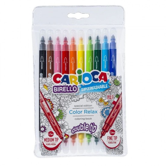 Carioci cu Doua Capete Briello CARIOCA, 10 Carioci cu 2 Capete pentru Linii Subtiri si Groase, Carioci Colorate, Carioci pe Baza de Apa, Carioci Multicolore, Carioci pentru Copii, Carioci de Desenat, Carioci cu Doua Capete pentru Desenat