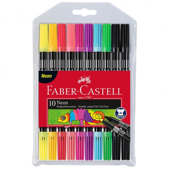 Set 10 Carioci Neon Colorate Faber-Castell Lavabil Cu 2 Capete De Scriere, Carioca Pentru Copii, Carioca De Colorat, Carioci Pentru Copii, Carioci Pentru Colorat, Carioci Colorate Pentru Desenat, Carioci Faber-castell