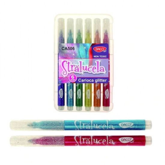 Set 6 Carioci Straluceala DACO, Carioci Colorate, Carioci Multicolore, Set Carioci Multicolore DACO, Carioci Lavabile, Marker Colorat, Markere Colorate, Carioci Glitter, Carioci cu Straluci, Set Carioci Straluci DACO,  Carioci DACO Colorate